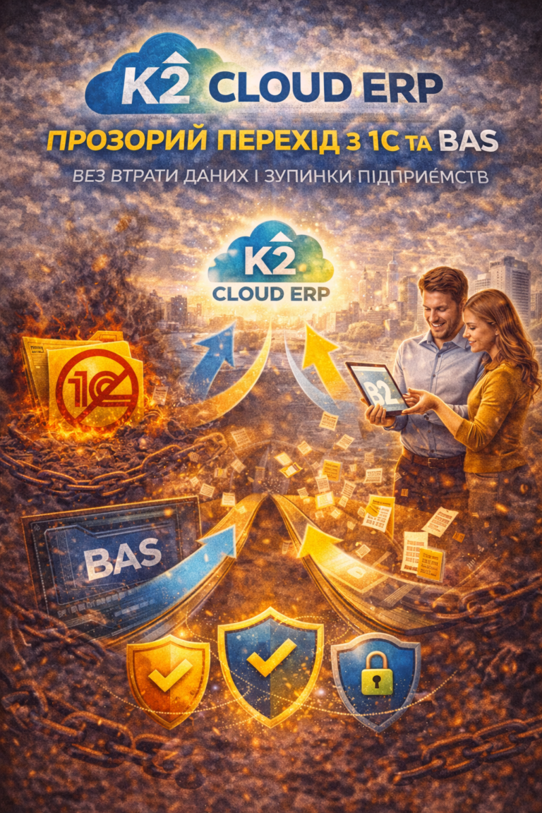 K2 ERP прозорий перехід з 1с та Bas без втрати даних і зупинки підприємств + WMS/CRM/ТОІР: …