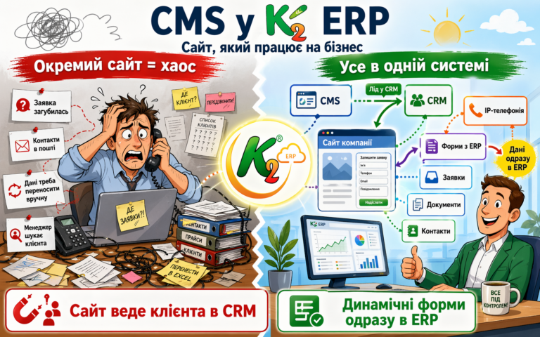 CMS у K2 ERP + WMS/CRM/ТОІР: екосистема K2 ERP для росту