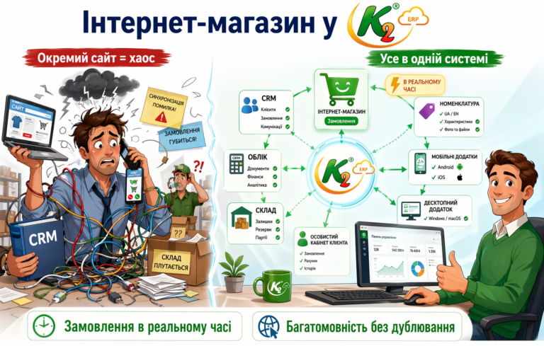 Інтернет-магазин у K2 ERP + WMS/CRM/ТОІР: екосистема K2 ERP для росту