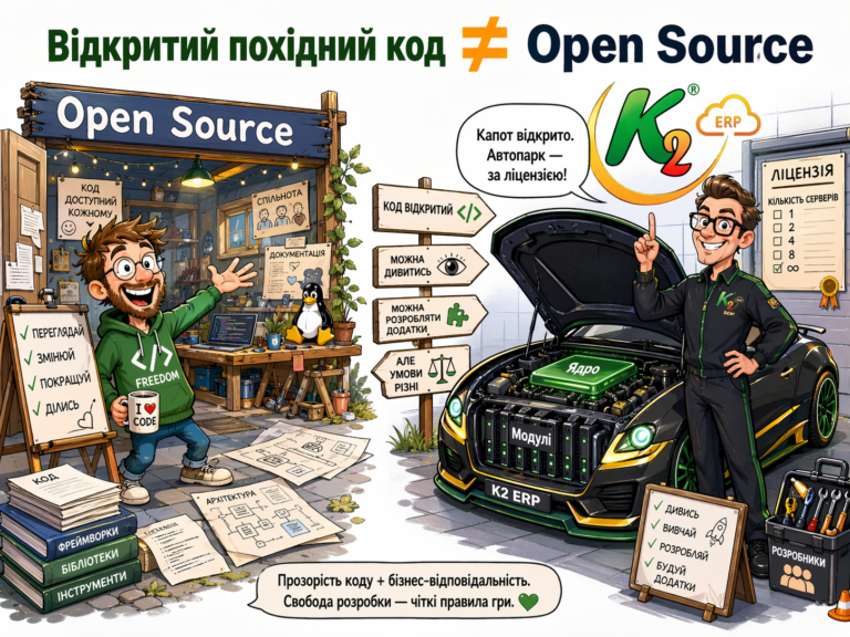 Відкритий похідний код, Open Source і K2 ERP + WMS/CRM/ТОІР: екосистема K2 ERP для росту