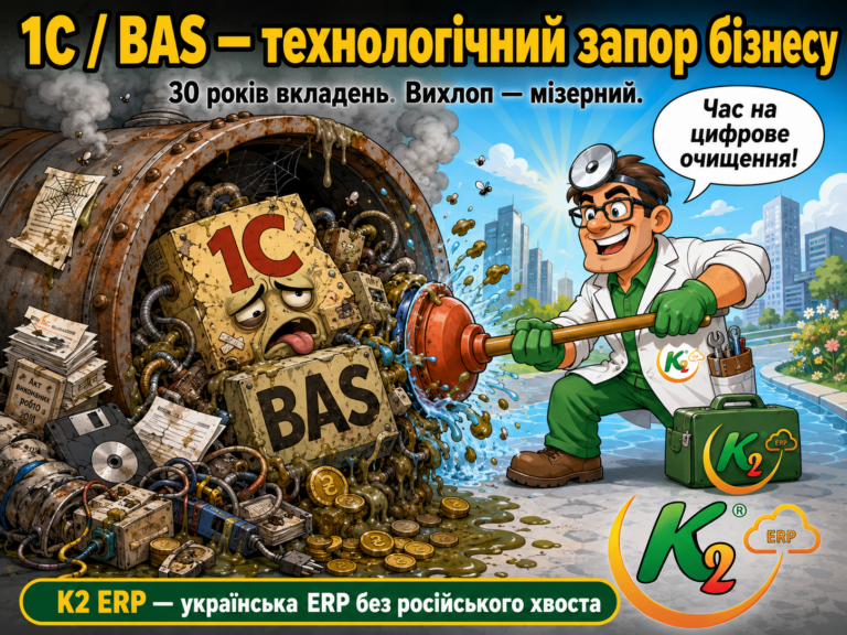 1С/BAS + WMS/CRM/ТОІР: екосистема K2 ERP для росту