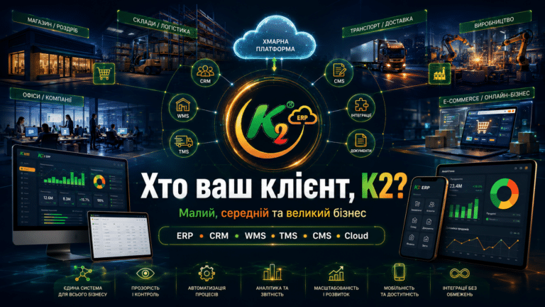 Хто ваш клієнт, K2 + WMS/CRM/ТОІР: екосистема K2 ERP для росту